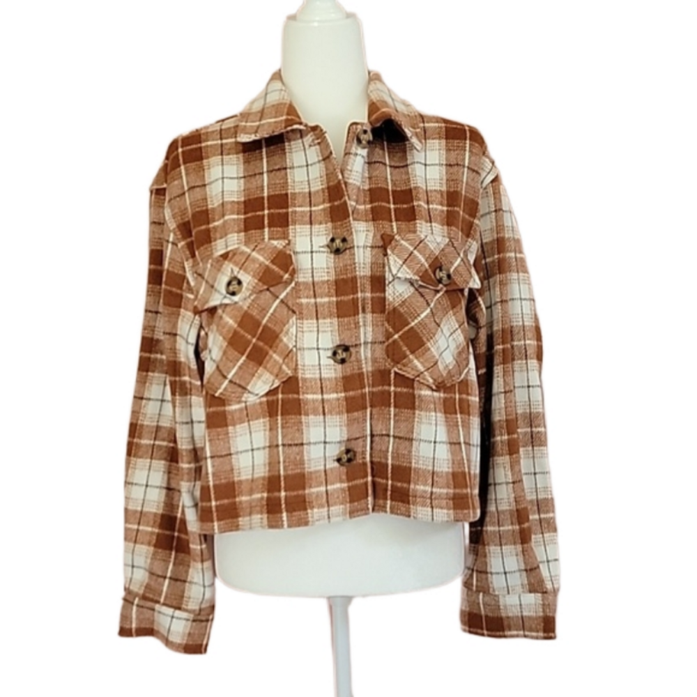 Love Tree Plaid Cropped Jacket Size Large EUC
